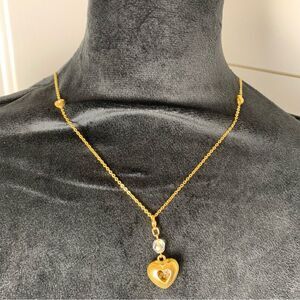 Kirks Folly cherub heart pendant necklace crystal heart charm gold tone 33" chai